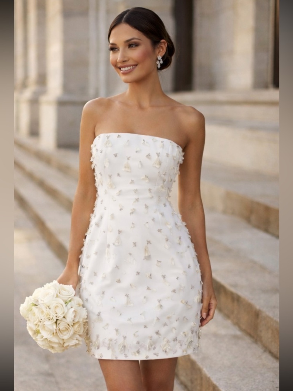 NWT SIMKHAI Yasmin Strapless Embellished Bustier Mini Dress in Ivory Size 4